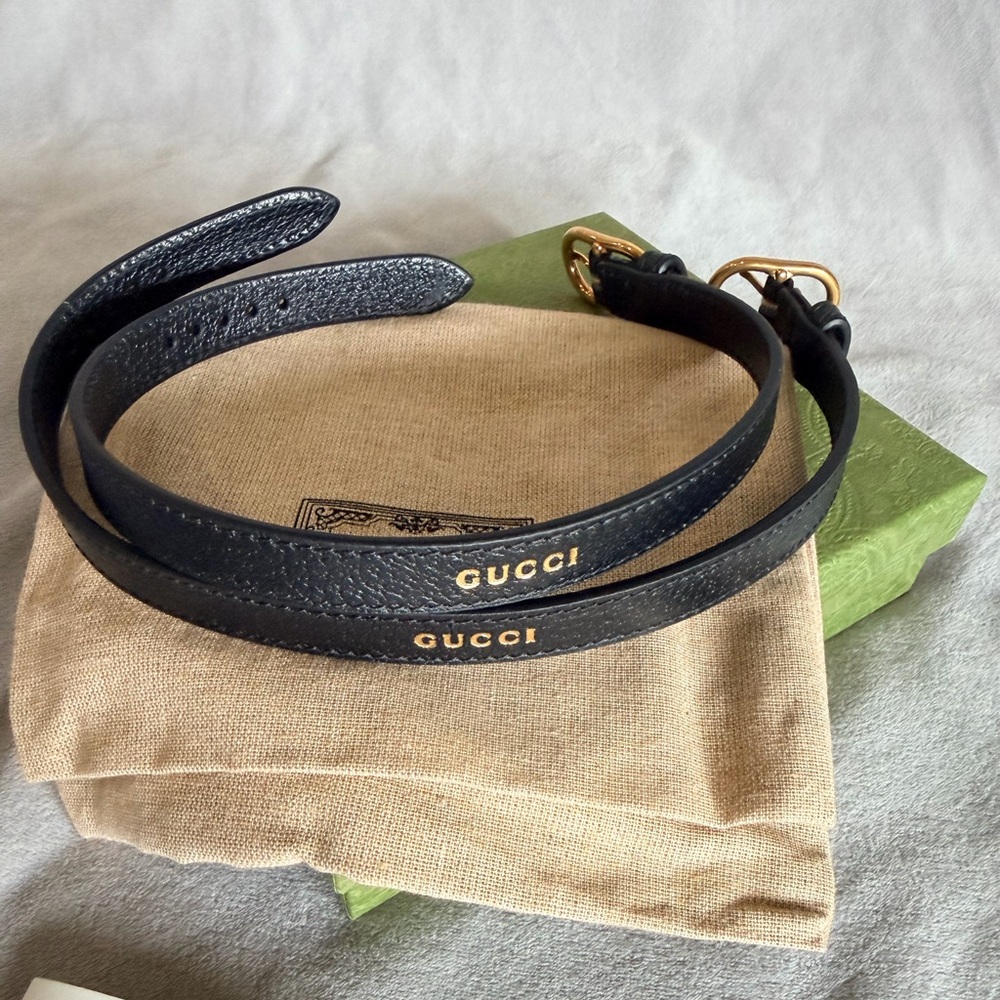 Gucci Black Leather Belts for bamboo handles with Gold Buckle